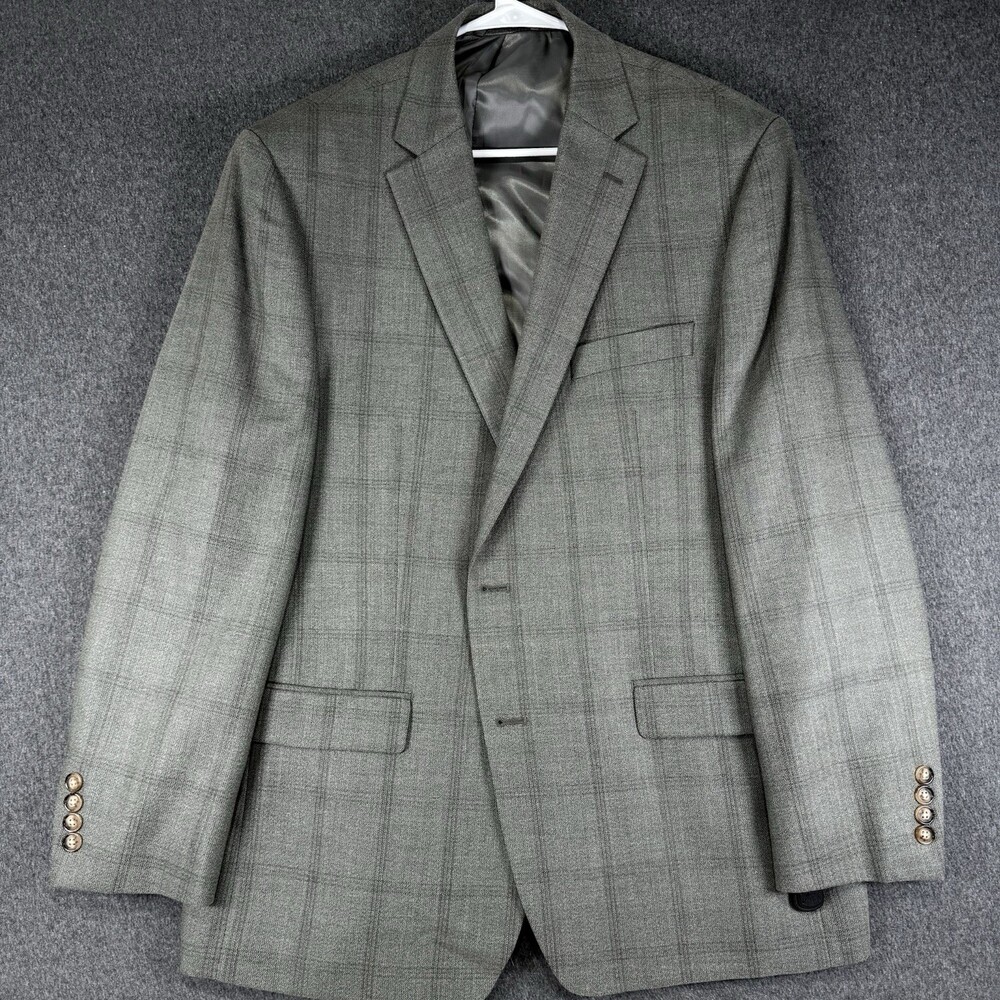 Lauren Ralph Lauren Mens 44R Gray Plaid Silk Wool Blazer Sport Coat 3 Button